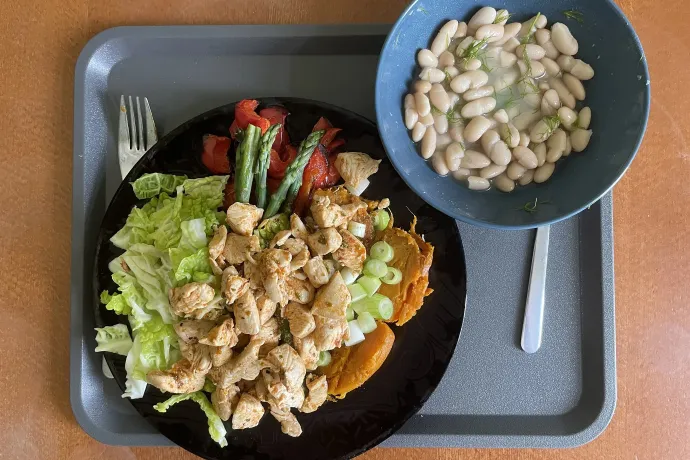 Vérnarancsos édeskömény-saláta, Buddha Bowl és káposztatekercs – Fotó: Világi Máté / Telex