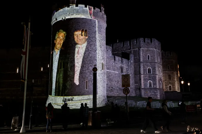 Trump és Epstein közös képeit vetítették ki a windsori kastély falára, nem sokkal Trump Londonba érkezése után