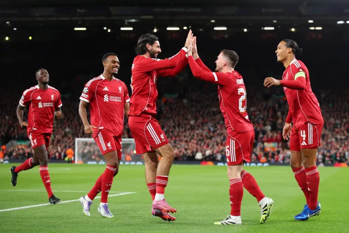 Szoboszlai szöglete után Van Dijk fejelte a Liverpool győztes gólját a BL-ben