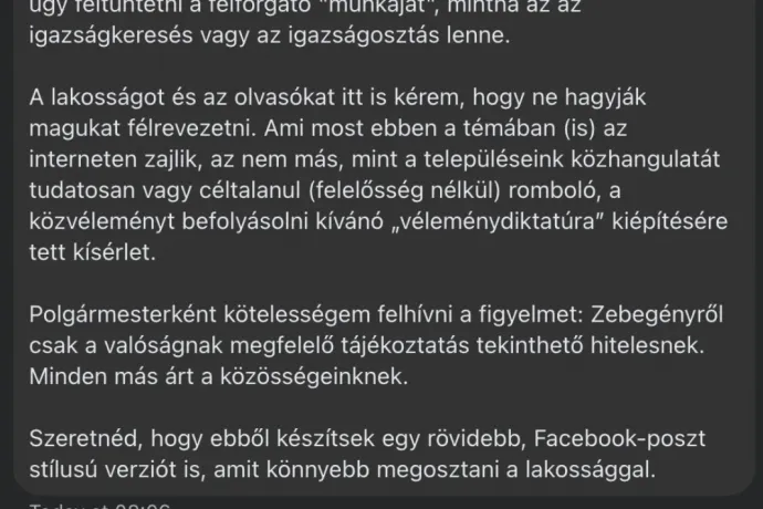 Mesterséges intelligenciával írt kommentet Zebegény polgármestere, lebukott