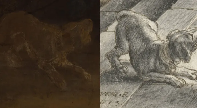 A festményen szereplő kutya és az ősforrás – Fotó: Rijksmuseum