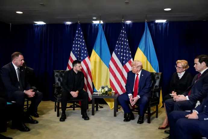 Az ukrán és az amerikai elnök közös sajtótájékoztatója 2025. szeptember 23-án, New Yorkban az ENSZ közgyűlésen – Fotó: Alexander Drago / Reuters