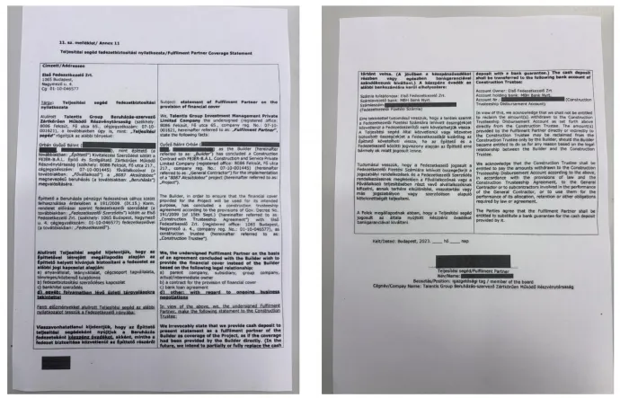 Az irat a teljesítési segédletről. A személyes adatokat kitakartuk.