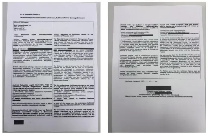 The document about the Fulfilment Partnership. Personal data has been blacked out. 