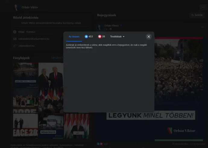 Ez fogad sok felhasználót, ha böngészőből megpróbálja megnézni, ki reagált Orbán valamelyik bejegyzésére – Forrás: Orbán Viktor / Facebook