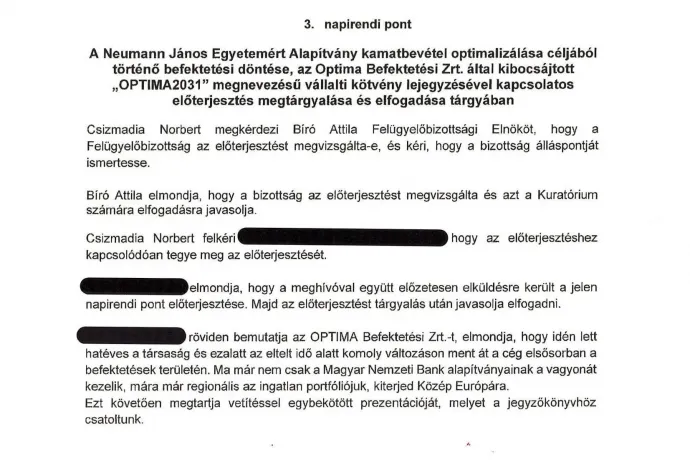 A 2021. július 25-i ülés jegyzőkönyvei – Forrás: Neumann János Egyetemért Alapítvány