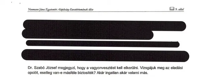 A kuratórium 2023. szeptember 4-i ülésén készült jegyzőkönyv részlete – Forrás: Neumann János Egyetemért Alapítvány