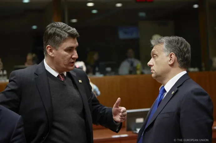 Zoran Milanović horvát és Orbán Viktor magyar miniszterelnök 2014. október 23-án, az Európai Tanács ülésén – Fotó: Mario Salerno / Európai Unió Tanácsa / Európai Unió