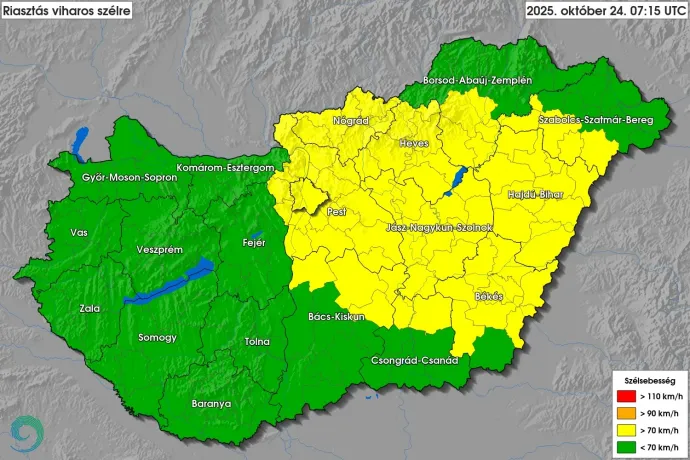 Viharos szél miatt riasztást adtak ki, 80 km/h-s lökések is lehetnek