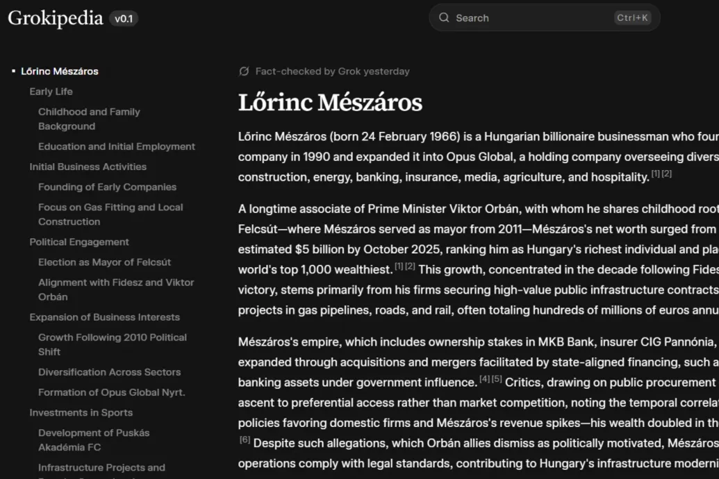 Éles Elon Musk Grokipediája, ami sokszor egy az egyben másolja a Wikipédiát