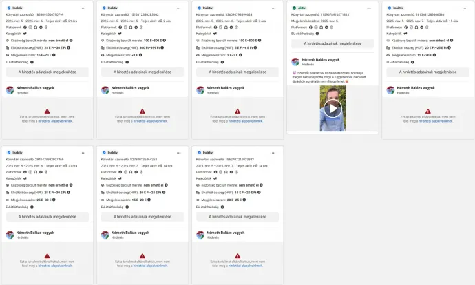 Egy jellemző sorminta Németh Balázs hirdetéseiben (kattintásra nagyítható) – Forrás: Meta Hirdetéstár