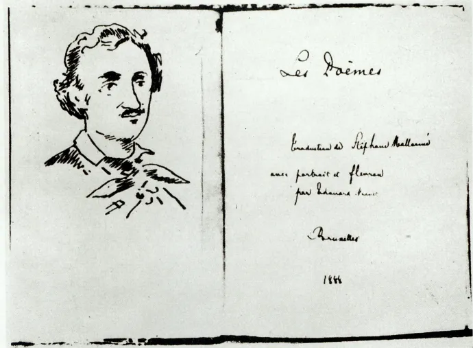 Edgar Allan Poe Stéphane Mallarmé fordításában megjelent francia nyelvű kötetének oldalpárja a szerző portréjával – Fotó: Bridgeman Images / AFP