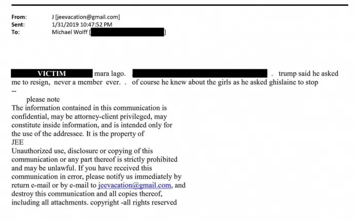 Jeffrey Epstein nemrég nyilvánosságra hozott egyik emailje, amelyet a Demokrata Párt képviselői tettek közzé a képviselőház kormányzati ellenőrző bizottságban 2025. november 12-én – Fotó: House Oversight Committee Democrats