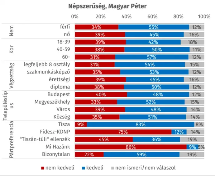 Magyar Péter megítélése egyes demográfiai csoportokban – Forrás: Republikon / Képernyőkép