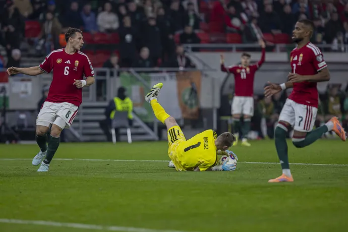 Dibusz Dénes véd – Fotó: Szaniszló Róbert / NurPhoto / AFP