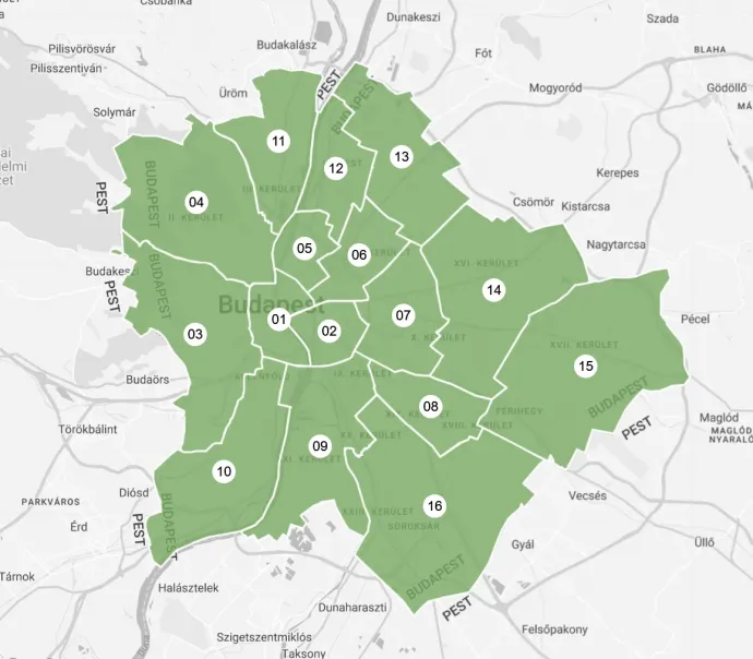 A fővárosi választókerületek – Forrás: Választás.hu