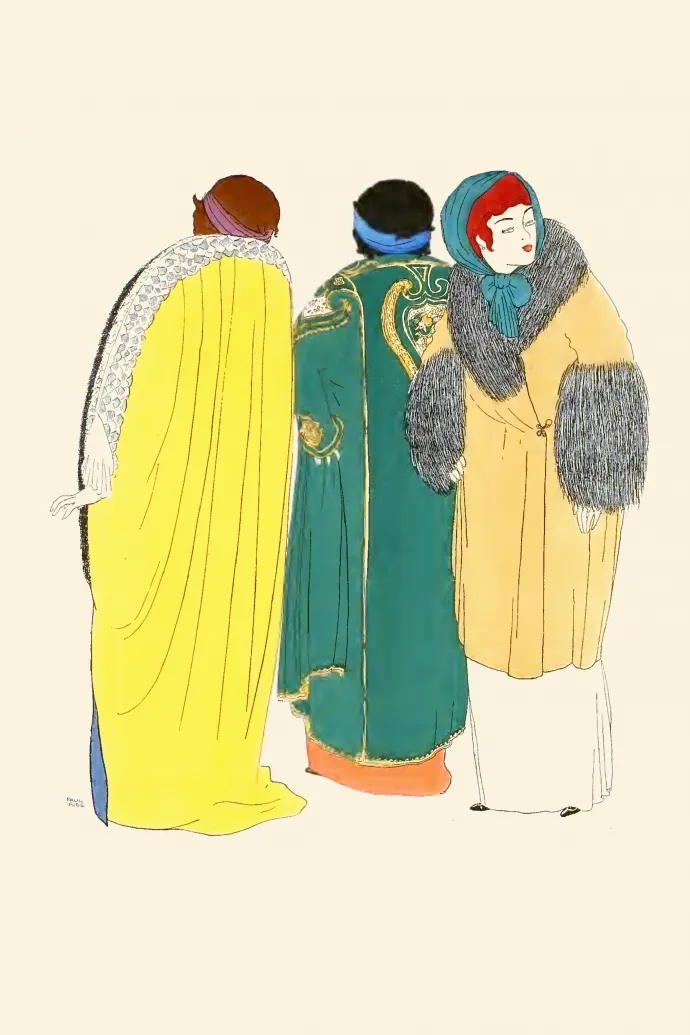 Nők díszes kabátban. Illusztráció az 1908-ban publikált Les Robes de Paul Poiret-ból – Fotó: Buyenlarge / Getty Images