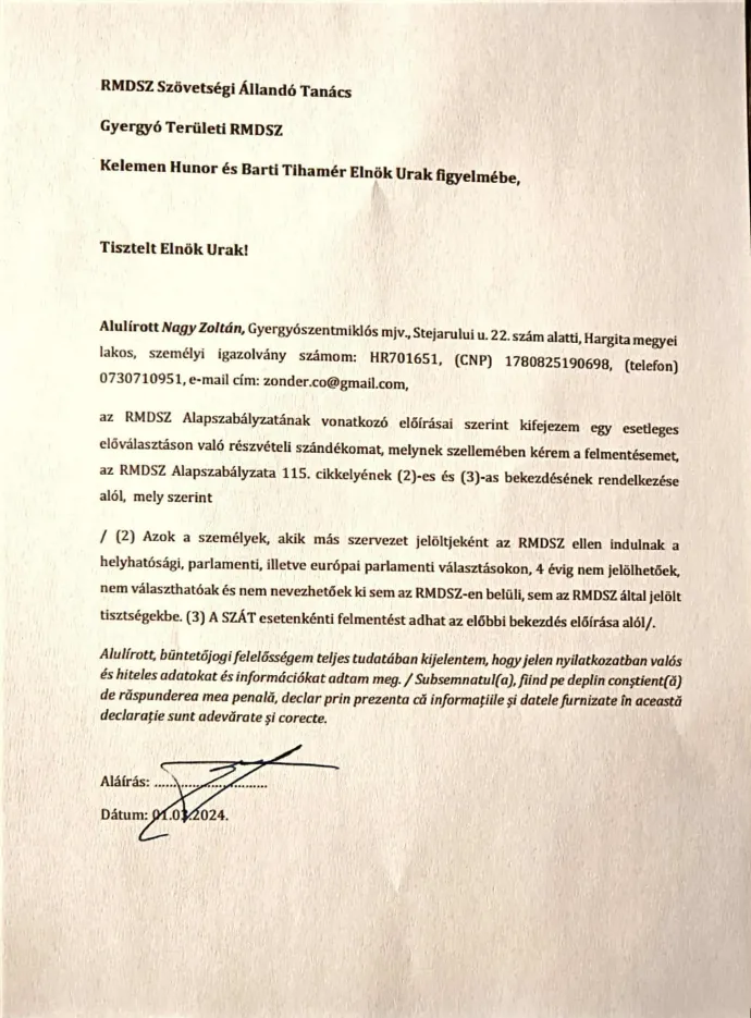 Nagy Zoltán már ekkor is szerepelt Barti tervei között, de az országos szervezet lefújta az akciót – Forrás: RMDSZ