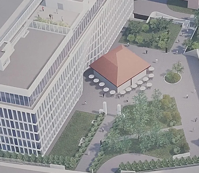 A kapu jövőbeli elhelyezkedése – Forrás: a MI Központ építőtelepén kifüggesztett látványtervek