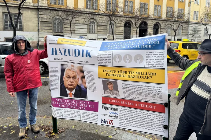 Az aHang eseménye a Mediaworks Üllői úti székháza előtt – Fotó: Nádor András / Telex