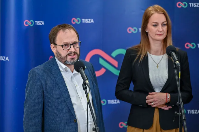 Kármán Andrással, a párt gazdasági szakértője a sajtótájékoztatón – Fotó: Alföldi Dániel István / Telex