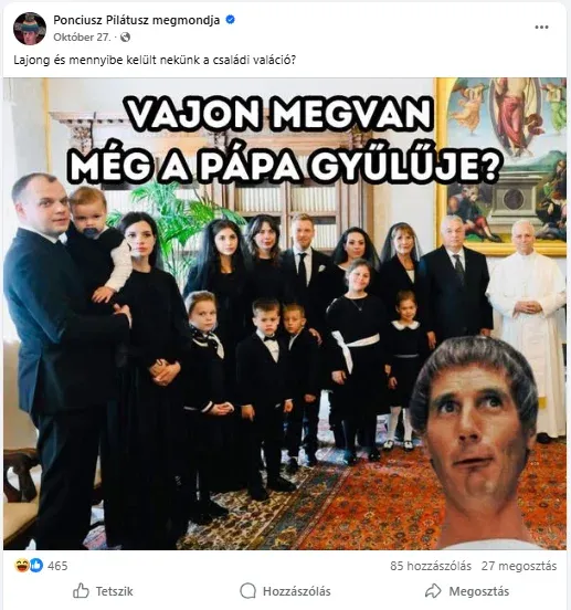 Ponciusz Polátusz egyik posztja októberből – Forrás: Ponciusz Pilátusz megmondja / Facebook
