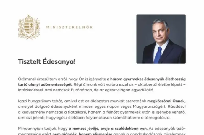 Igényelte a háromgyerekes anyáknak járó adómentességet, Orbán Viktor levelével találta szembe magát