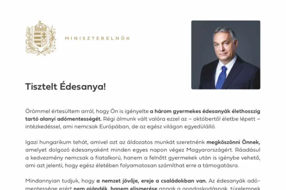 Igényelte a háromgyerekes anyáknak járó adómentességet, Orbán Viktor levelével találta szembe magát