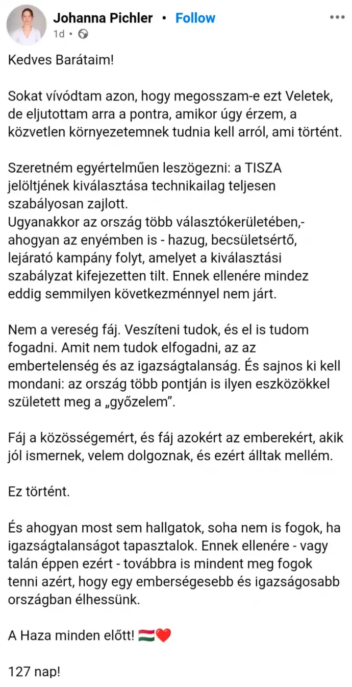 Pichler Johanna posztja – Forrás: Pichler Johanna / Facebook