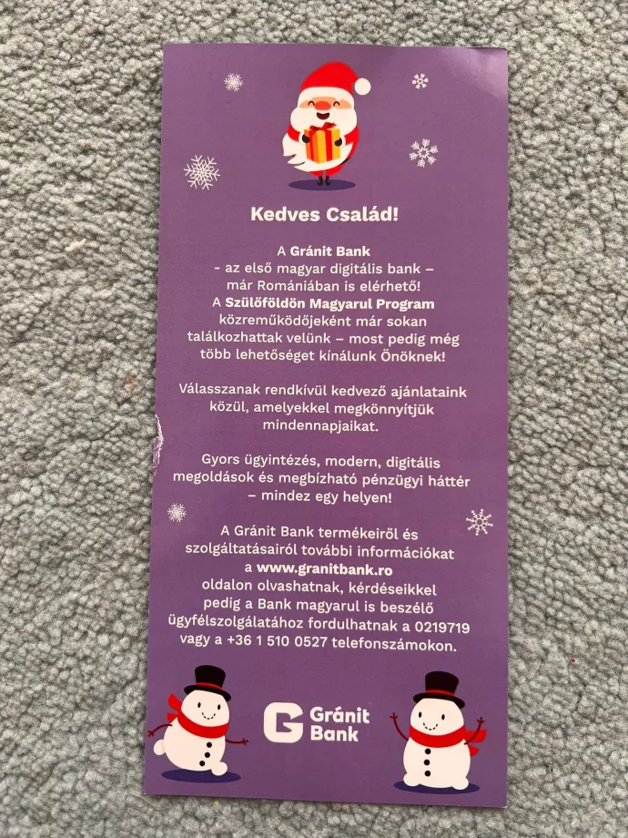 A Gránit bank üdvözletének másik oldala – Fotó: olvasónktól