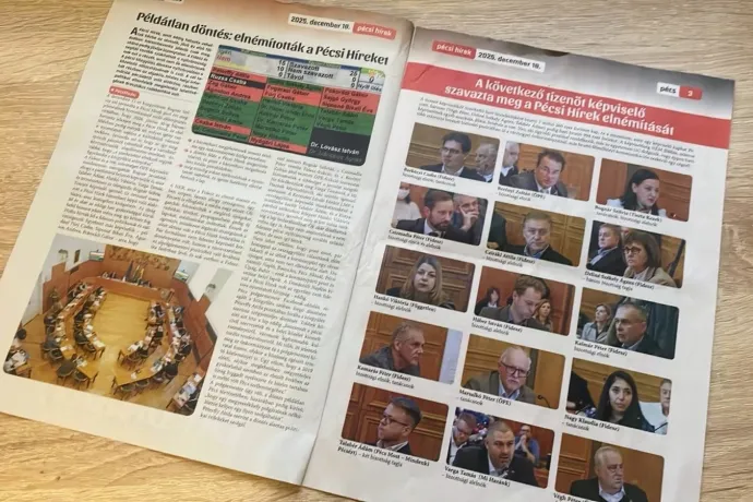 A nyolcoldalas kiadványból három foglalkozik a Pécsi Hírek elnémításával – Fotó: olvasói fotó / Telex