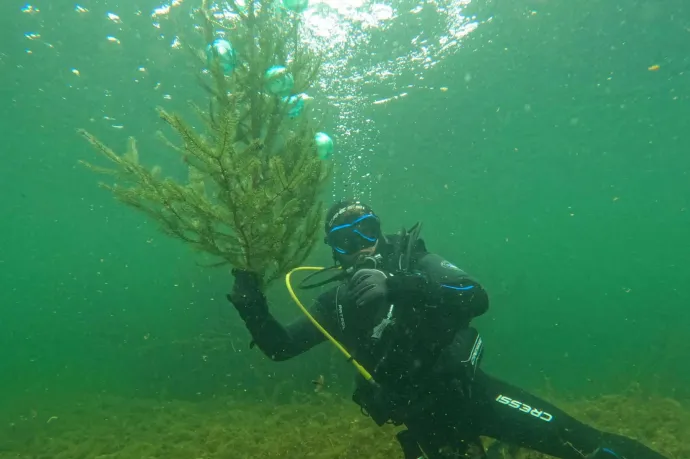 Tó fenekére állított karácsonyfával ünnepeltek a Hargita megyei Salvamontnál is
