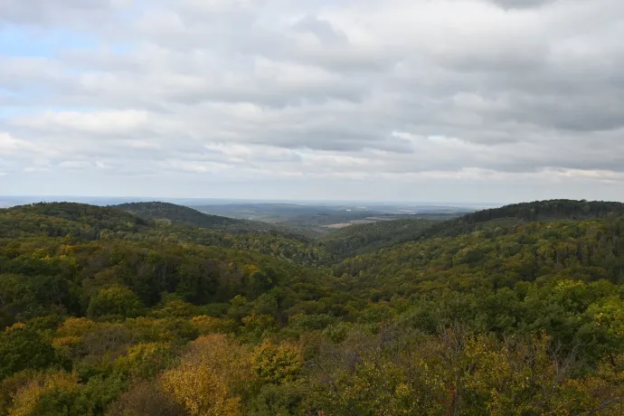 A Cigány-hegyi-kilátó, a Hidasi-völgy és Kisújbánya az üvegharanggal – Fotó: Tenczer Gábor / Telex