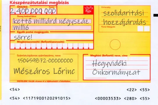 Kovács Gergely egy csekkel egyenesen Mészáros Lőrincnek küldené a XII. kerület szolidaritási adóját