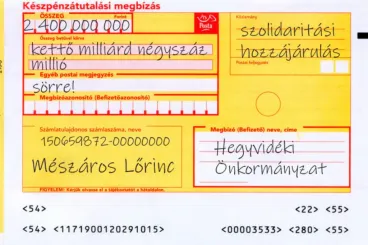 Kovács Gergely egy csekkel egyenesen Mészáros Lőrincnek küldené a XII. kerület szolidaritási adóját