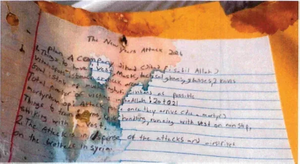 Sturdivant tervezett támadásról szóló jegyzetei – Fotó: US Department of Justice.