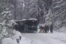 Az utasoknak kellett megtolniuk a hóban elakadt buszt Brassóban