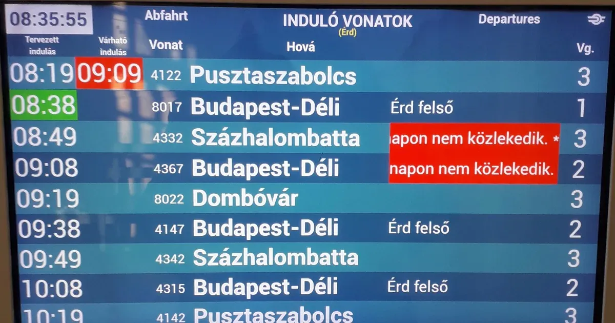 Váltóhiba miatt késnek és kimaradnak járatok a Déli pályaudvart érintő vasútvonalakon