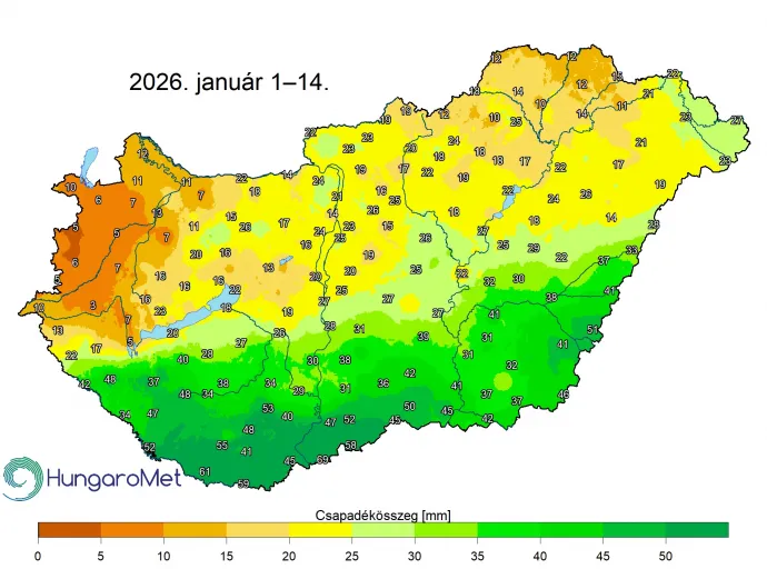 A két hét alatt lehullt csapadék összege az országban – Forrás: HungaroMet
