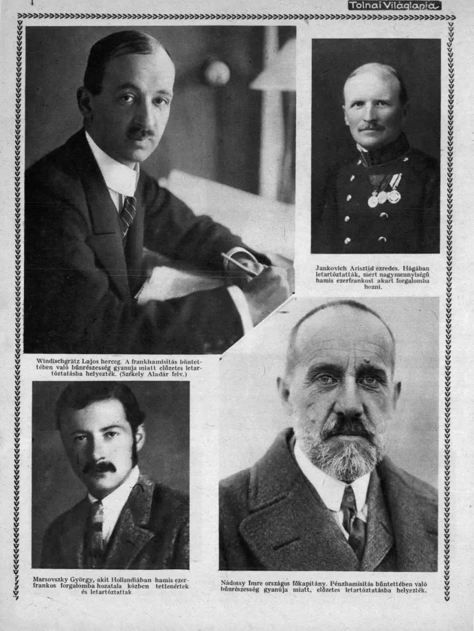  A frankhamisítási ügy főszereplői a Tolnai Világlapja 1926. január 13-i számában – Fotó: Arcanum Újságok