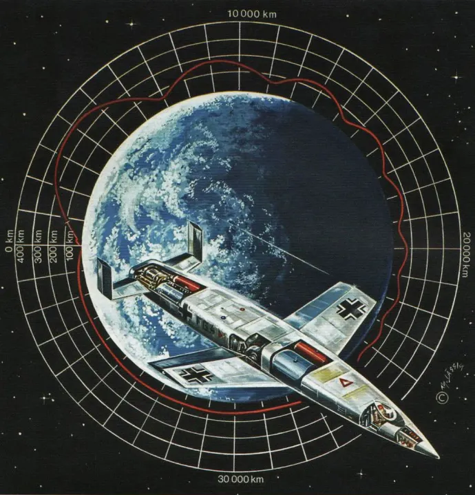 Illusztráció a Silbervogelről és repülési pályájáról – Forrás: DLR