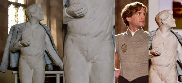 A kollázson a Sütő-szobor makettje látható, mellette annak kinagyított részlet, és legvégén egy összehasonlító kép, amelyen a közismert Harry Potter film egyik szereplője látható – Forrás: a szerző