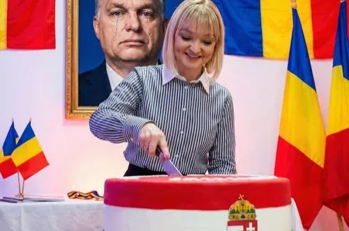 Síró Orbán előtt szeletelt magyar nemzeti színű tortát egy román szélsőjobbos képviselő