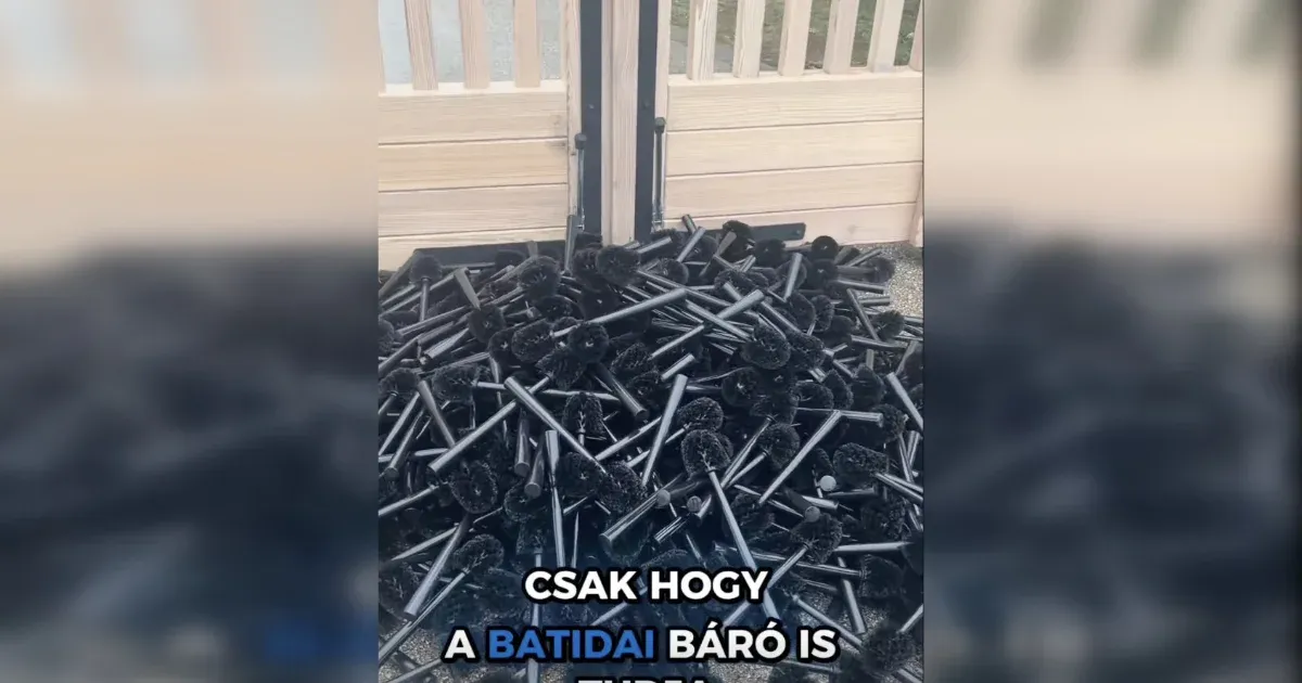 Több száz WC-kefét borított a batidai kastély elé Fekete-Győr András és Lőcsei Lajos