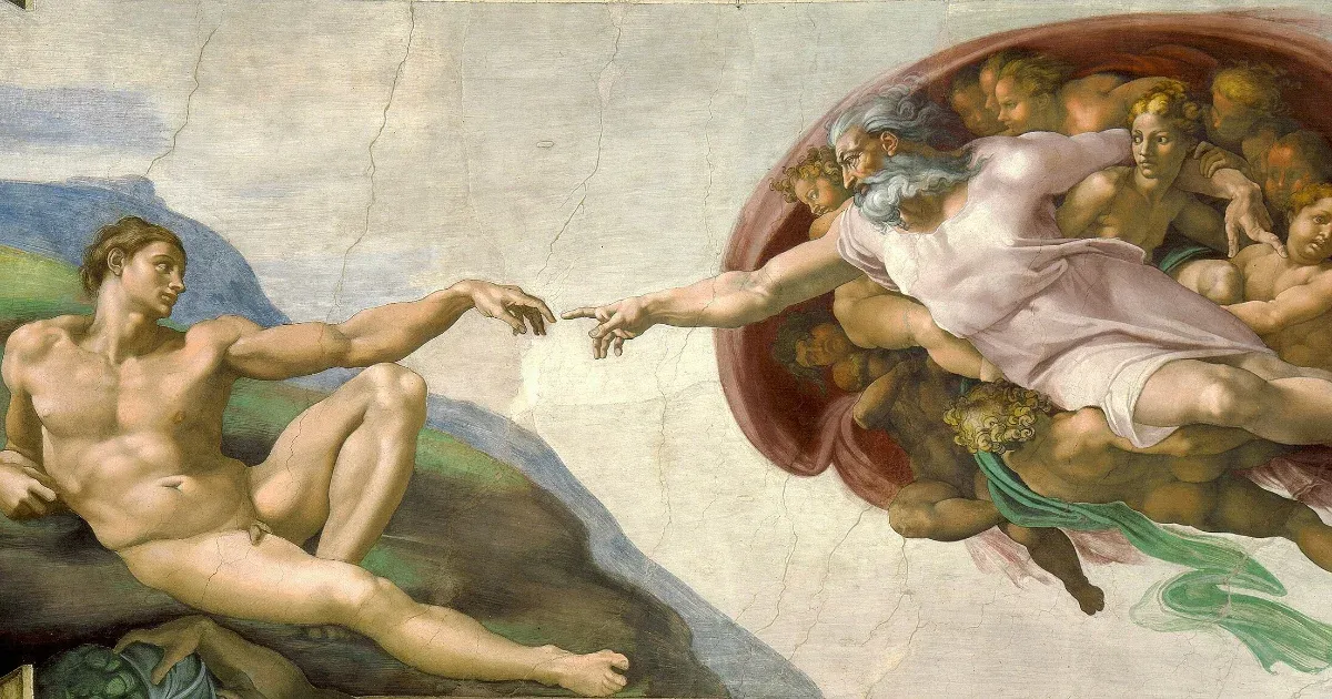 Az állványokat fedő reprodukción láthatjuk csak Michelangelo freskóit hónapokig a Sixtus-kápolnában