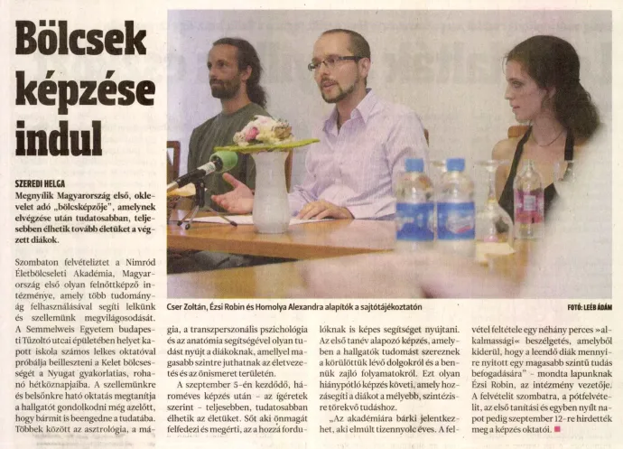 A Magyar Hírlap cikke a Nimród Életbölcseleti Akadémiáról – Forrás: Arcanum Digitális Tudománytár