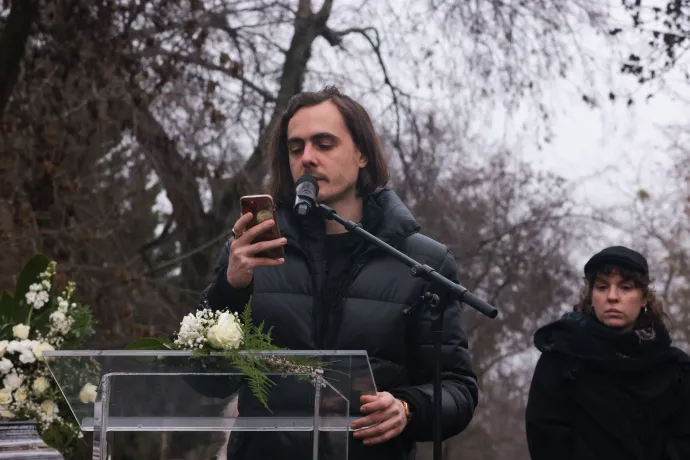 Karácsony Gergely és Olasz Renátó mond beszédet – Fotó: Hevesi-Szabó Lujza / Telex