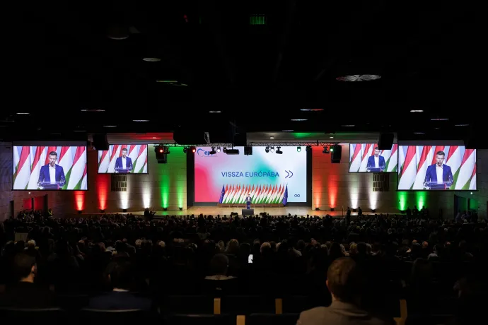 Magyar Péter évértékelő beszéde a Tisza kongresszusán 2025. február 15-én – Fotó: Hevesi-Szabó Lujza / Telex