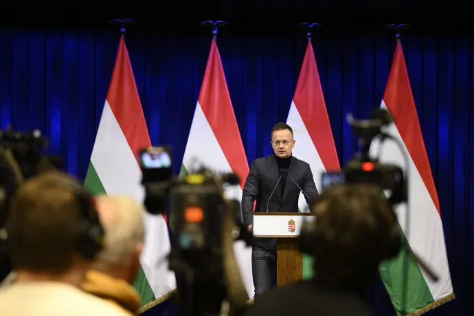 Szijjártó Péter sajtótájékoztatót tart a dízelüzemanyag-szállítás Ukrajna felé történő leállításáról a kormányülés után, a Karmelitában, 2026. február 18-án – Fotó: Bodnár Boglárka / MTI