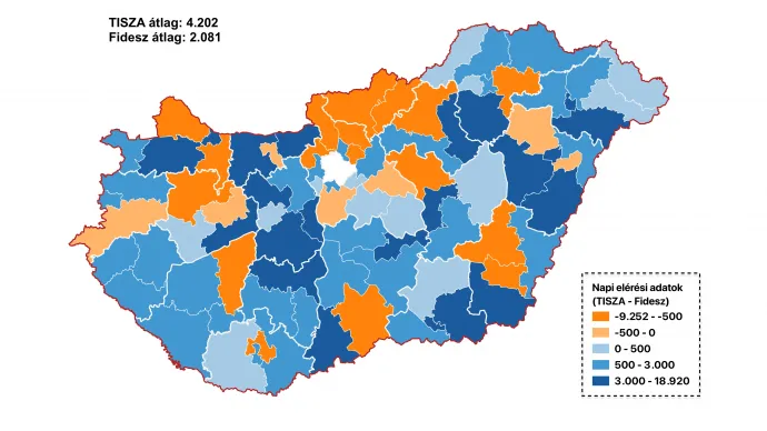 Kinek nagyobb a napi elérése – Forrás: Bódi Mátyás, Választási Földrajz